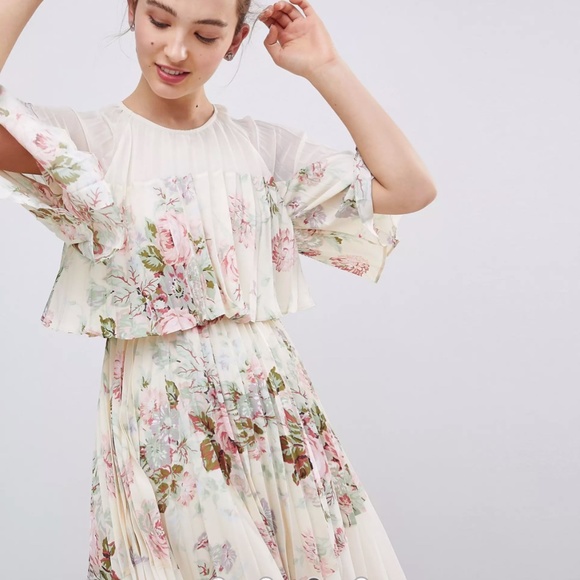 ASOS DESIGN Sheer & Solid Printed Midi Dress - Picture 2 of 13